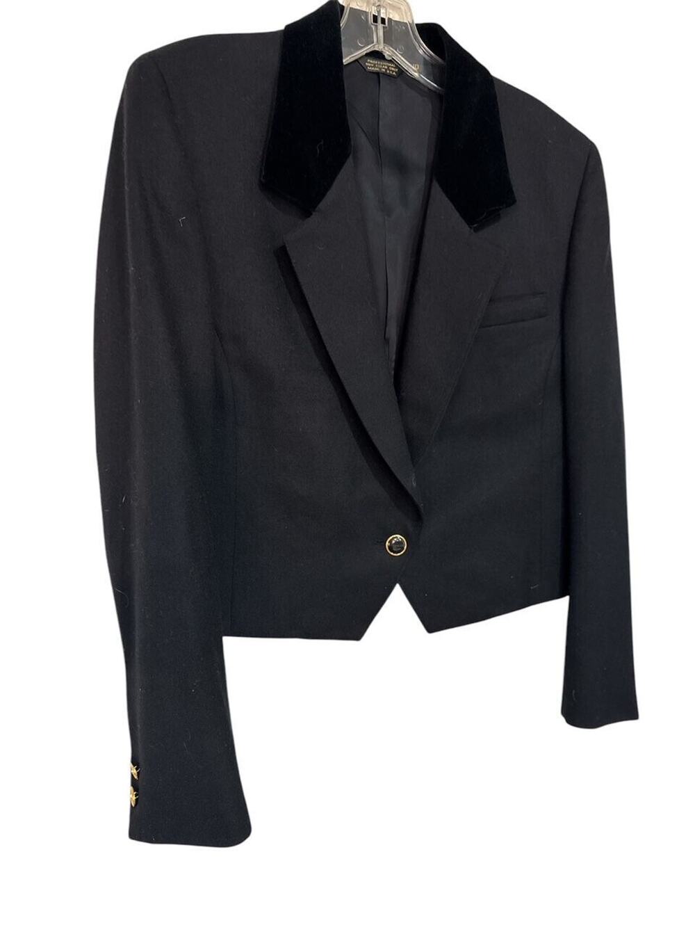 VINTAGE ALLEN COLLINS WOOL VELVET CROP TUX BLAZER SZ 10